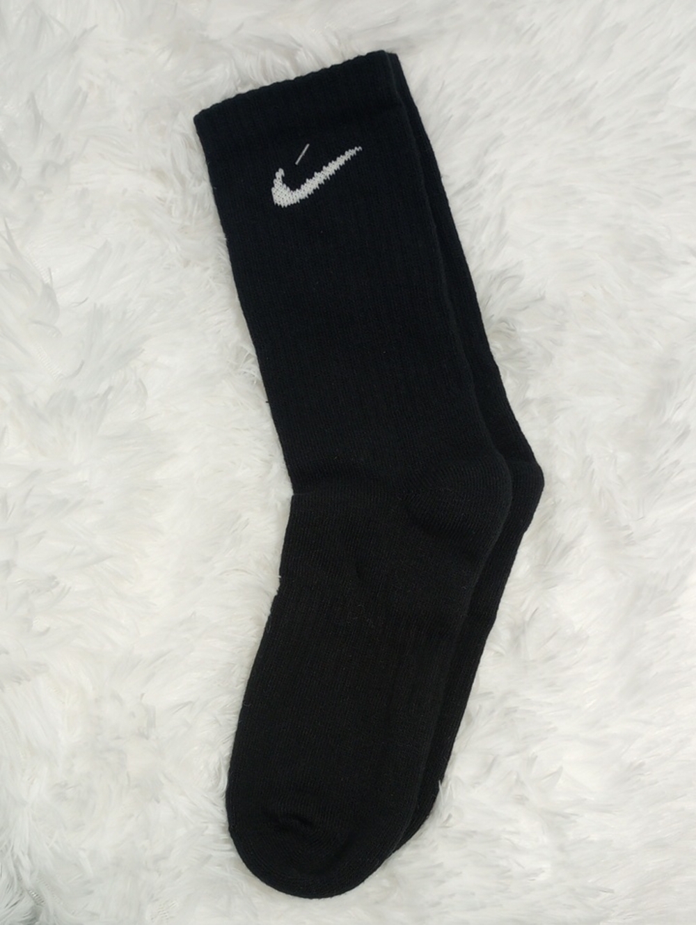 Nike Black Crew Athletic Mid-calf Socks with White Swoosh